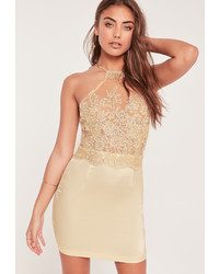 Missguided Organza Lace Bodycon Dress Gold