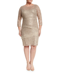 Marina Plus Tiered Front Lace Dress Gold Plus Size