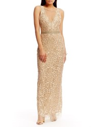 Nicole Miller Floral Embroidered Illusion Gown