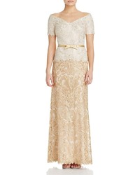 Tadashi Shoji Off The Shoulder Embroidered Lace Gown
