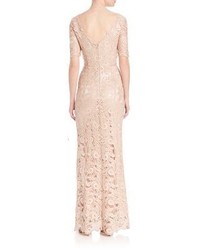 Laundry by Shelli Segal Platinum Sequin Lace Gown