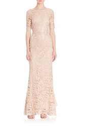 Laundry by Shelli Segal Platinum Sequin Lace Gown