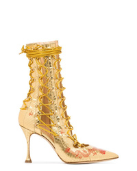 Gold Lace-up Ankle Boots