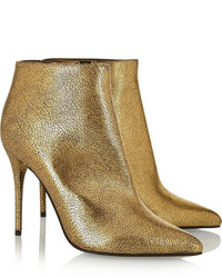 Alexander McQueen Metallic Cracked Leather Ankle Boots