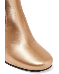 Prada Metallic Textured Leather Ankle Boots Gold