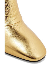 Bottega Veneta Metallic Textured Leather Ankle Boots Gold