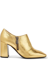 Bottega Veneta Metallic Textured Leather Ankle Boots Gold