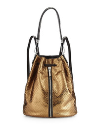 Elizabeth and James Cynnie Embossed Leather Drawstring Backpack Bronze