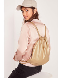 Missguided Faux Leather Metallic Drawstring Backpack Gold