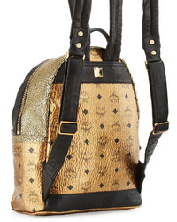 MCM Stark Small Leather Insignia Backpack Gold