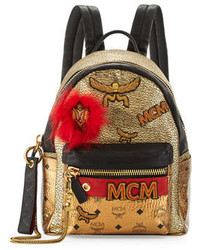 MCM Stark Small Leather Insignia Backpack Gold