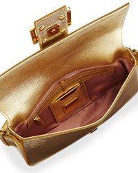 Fendi Metallic Leather Baguette Shoulder Bag Gold