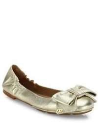 Tory Burch Divine Bow Metallic Leather Driver Ballet Flats