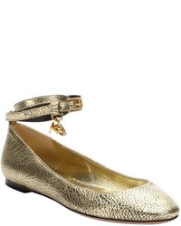 Alexander McQueen Gold Leather Ankle Strap Ballet Flats