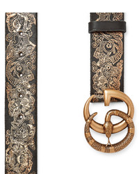 Gucci 4cm Black Embossed Leather Belt