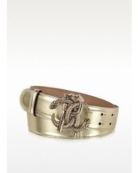 Roberto Cavalli Gold Metallic Leather Signature Belt