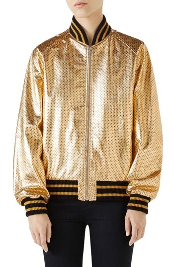 Metallic Perforated Leather Bomber $4,700 | Nordstrom | Lookastic