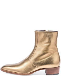 Saint Laurent Wyatt 40mm Metallic Leather Ankle Boot Gold