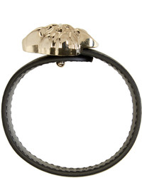 Versace Black And Gold Leather Medusa Bracelet