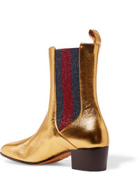 Gucci Metallic Leather And Textured Lam Chelsea Boots Gold