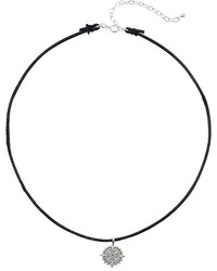 Dogeared Mandala Small Center Circle Choker Necklace On Black Leather Cord Necklace