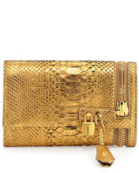 Tom Ford Nude Textured Leather Gold Padlock Alix Clutch Handbag in Pink, Women's