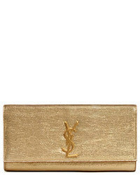 Saint Laurent Cassandre Metallic Logo Clutch Bag Golden