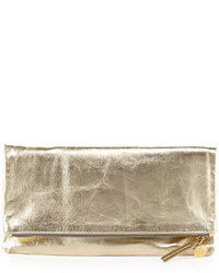 Clare Vivier Maison Metallic Fold Over Clutch Bag Gold