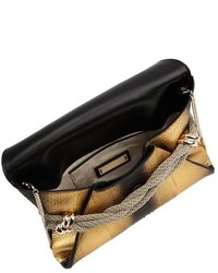 Jimmy Choo Dora Gold And Black Metallic Shaded Python With Knots Clutch Bag