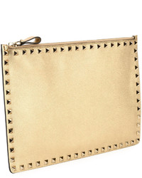Valentino Garavani Rockstud Large Zip Pouch Bag Gold