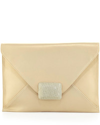 Halston Heritage Lg Flat Envelope Leather Flap Clutch Pale Gold