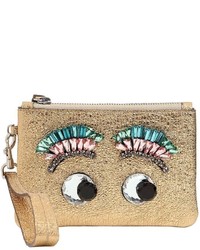 Anya Hindmarch Jeweled Eyes Crackled Leather Pouch
