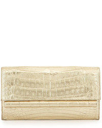 Nancy Gonzalez Metallic Crocodile Clutch Bag Gold Matte