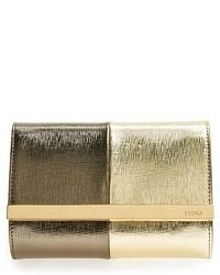 Fendi Mini Bicolor Rush Metallic Leather Flap Clutch