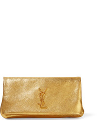 Saint Laurent Monogramme West Hollywood Fold Over Metallic Textured Leather Clutch Gold