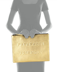 Boyy Paparazzi Friendly Alphabet Metallic Clutch Bag Gold