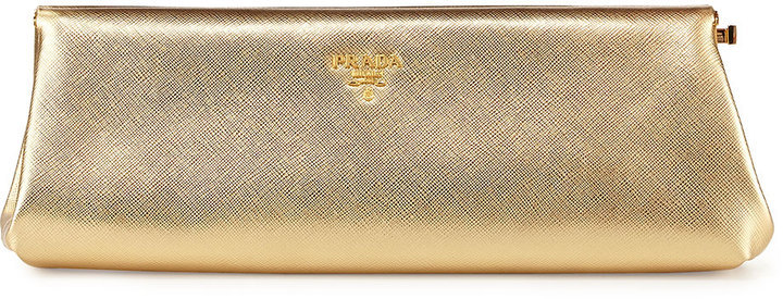 Prada Saffiano East West Clutch Bag Gold, $1,250, Neiman Marcus