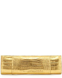 Nancy Gonzalez Slicer Slim Metallic Crocodile Clutch Bag Gold