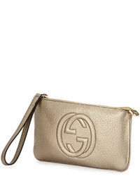 Gucci Soho Metallic Leather Wristlet Bag Gold