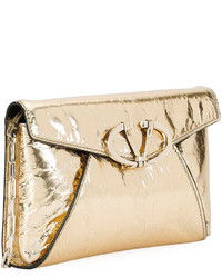 Valentino Garavani V Rivet Metallic Leather Clutch Bag Gold