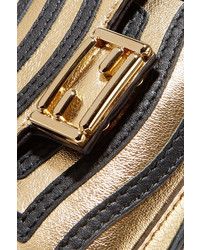 Fendi Baguette Micro Appliqud Metallic Textured Leather Shoulder Bag Gold