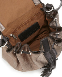 Neiman Marcus Metallic Crossbody Bucket Bag Pewterblack