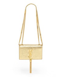 Saint Laurent Cassandre Small Metallic Leather Crossbody Bag Oro
