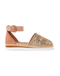 See by Chloe Glittered Leather Platform Espadrilles