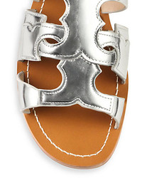 Tory Burch Anchor Metallic Leather Slide Sandals