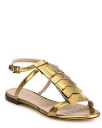 Gold Leather Flat Sandals: Qupid Metallic Strappy Flat Sandals | Where ...