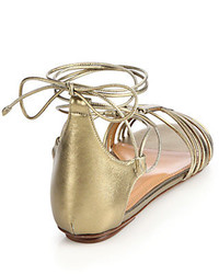Ralph Lauren Collection Mabelle Metallic Leather Flat Ankle Tie Sandals