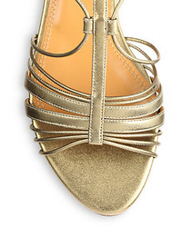 Ralph Lauren Collection Mabelle Metallic Leather Flat Ankle Tie Sandals