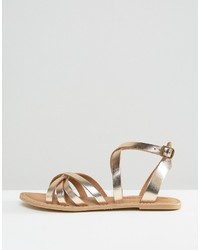 London Rebel Flat Leather Strap Sandal