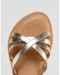 London Rebel Flat Leather Strap Sandal